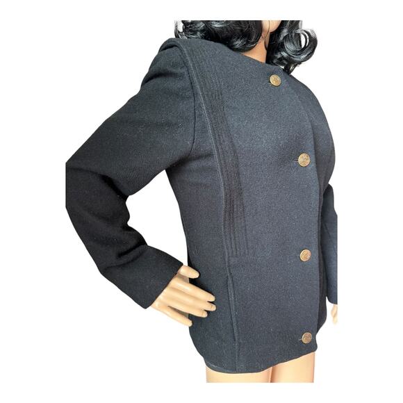 Vintage Donna Frederlcks black no collar 4 gold button Coat size small * - Picture 7 of 16
